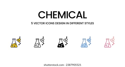 Chemical Icon Design in Five style with Editable Stroke. Line, Solid, Flat Line, Duo Tone Color, and Color Gradient Line. Suitable for Web Page, Mobile App, UI, UX and GUI design.