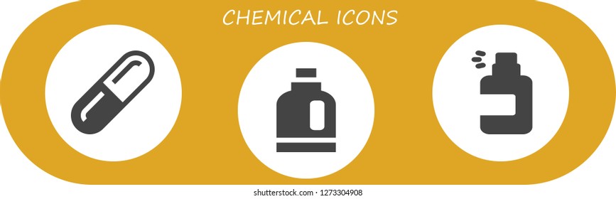  chemical icon set. 3 filled chemical icons. Simple modern icons about  - Pill, Detergent, Spray