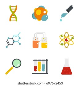 Chemical icon set. Flat style set of 9 chemical vector icons for web isolated on white background