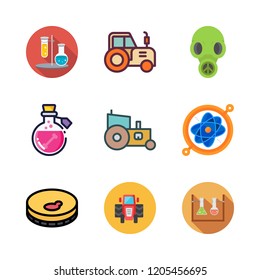 chemical icon set. vector set about tractor, poison, sample and flasks icons set.