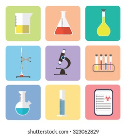Chemical icons. Flat design. Chemical Laboratory, chemical glassware. vector illustration