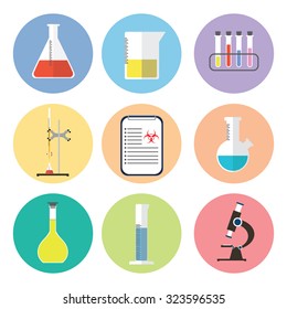 Chemical icons. Flat design. Chemical Laboratory, chemical glassware. vector illustration