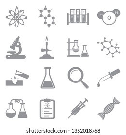 Chemical Icons. Gray Flat Design. Vector Illustration.