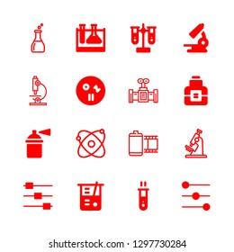 chemical icons set with atomic, petri dish and flask with bubbles vector set