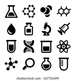 Chemical icons set on white background. Vector.