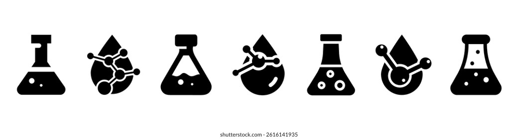 Chemical Industry Icons - vector flask and formula signs isolated on white.