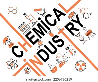 Banner der Chemieindustrie Grafisches Element für Website. Teströhren mit Stoffen, Reagenzien. Experimente in Labor, Chemie und Biologie. Arzneimittelentwicklung. Cartoon-Flavektor-Vektorgrafik