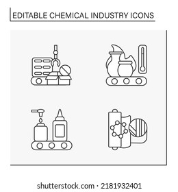  Chemical Industry Line Icon. Manufacture Of Ceramics, Synthetic Fabric Production Business Concepts. Isolated Vector Illustrations. Editable Stroke