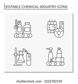  Chemical industry line icon. Manufacture of paints, perfumes and cosmetics and explosions. Business concepts. Isolated vector illustrations. Editable stroke