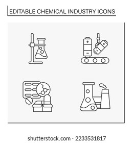  Chemical industry line icon. Manufacture of battery productions. Business concepts. Isolated vector illustrations. Editable stroke