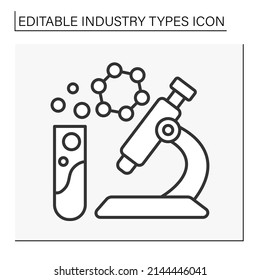  Chemical industry line icon. Research and development chemical formulas, testing minerals. Business concept. Isolated vector illustration. Editable stroke