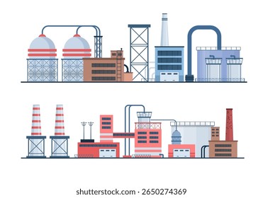 Fábrica de refinaria da indústria química com poluição fumaça vetor fabricação planta equipamento de engenharia de energia ambiente aquecimento global construção de gasoduto de armazenamento cidade paisagem industrial ônibus