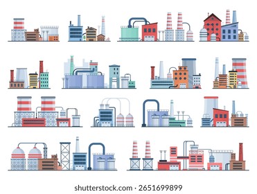Fábrica de refinaria da indústria química com poluição fumaça vetor fabricação planta equipamento de engenharia de energia ambiente aquecimento global construção de gasoduto de armazenamento cidade paisagem industrial ônibus