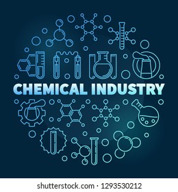 Chemical Industry vector blue concept round illustration in outline style on dark background