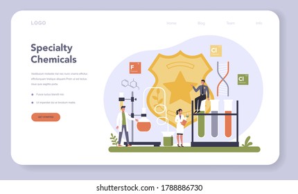 Chemical industry web banner or landing page. Industrial chemistry and chemicals production. Oil, gas and fertilizer. Isolated flat vector illustration