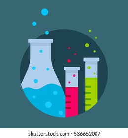 Chemical lab color icon. Laboratory flask and tubes. Isolated vector illustration