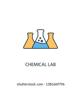 Chemical lab concept 2 colored line icon. Simple yellow and blue element illustration. Chemical lab concept outline symbol design