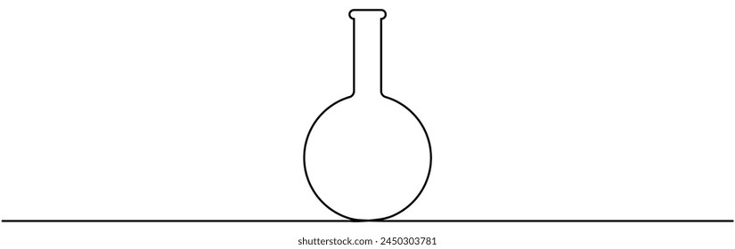 Kontinuierliches Linienzeichnen für Chemikalienlaborkolben. Linearsymbol für Wissenschaften. Vektorillustration isoliert auf Weiß.