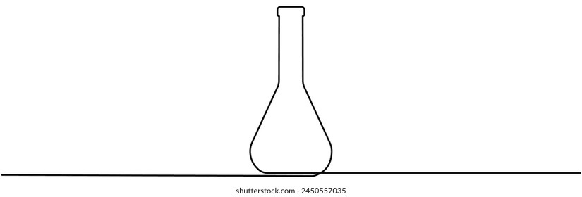 Chemical lab flask continuous line drawing. Science equipment linear symbol. Vector illustration isolated on white.