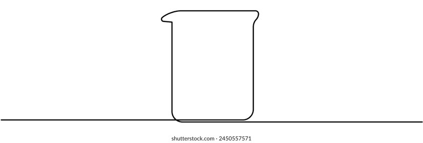 Dibujo continuo de la línea del matraz del laboratorio químico. Símbolo lineal del equipo de Ciencia. Ilustración vectorial aislada en blanco.
