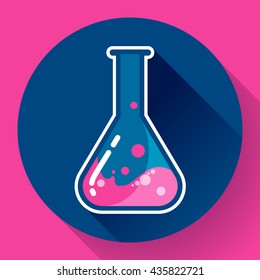 Chemical lab flask with liquid icon. Flat design style