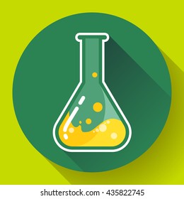 Chemical lab flask with liquid icon. Flat design style