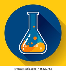 Chemical lab flask with liquid icon. Flat design style
