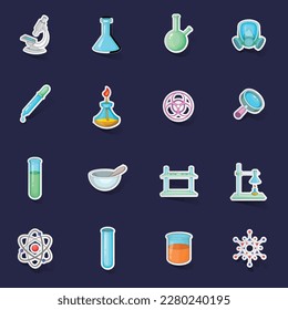 Chemical lab icons set stikers collection vector with shadow on purple background