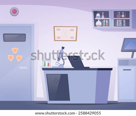 Chemical lab. indoor interior of scientists. vector cartoon background