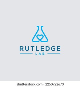 Logotipo de laboratorio químico con símbolo de citas amorosas Vector Premium