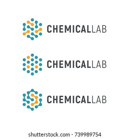 Chemical Lab Logo Template. Abstract Hexagon Vector Logotype. Biology Hi-tech Technology Logos. Medical Equipment.