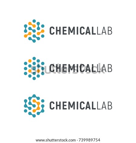 Chemical lab logo template. Abstract hexagon vector logotype. Biology hi-tech technology logos. Medical equipment.