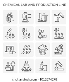 Chemical Lab And Production Line Icon Set.