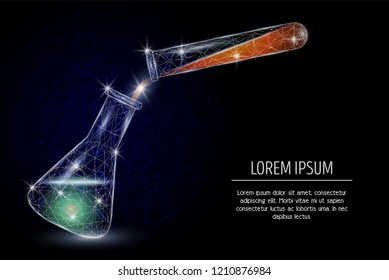 Malla de alambre de baja polilla hecha de puntos, líneas y formas. Ilustración vectorial de estilo de arte poligonal. Plantilla de carteles de la ciencia de la química.
