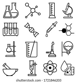 Chemical lab vector icon set. research illustration sign collection. Chemistry and biotechnology symbol. - Shutterstock ID 1721846203