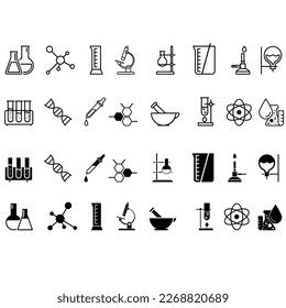 Chemical lab vector icon set. research illustration sign collection. Chemistry and biotechnology symbol.