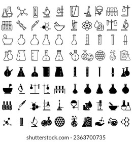 Chemical lab vector icon set. research illustration sign collection. Chemistry and biotechnology symbol.