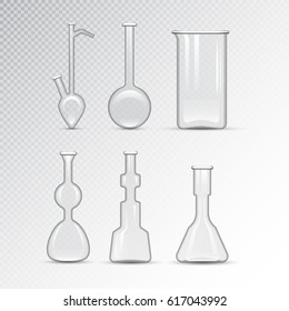 Chemical laboratory 3d lab flask glassware tube liquid biotechnology analysis and medical scientific equipment vector illustration.