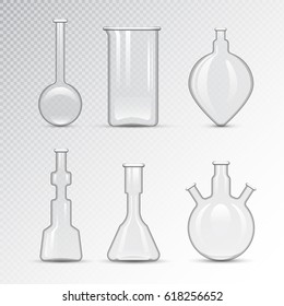 Chemical laboratory 3d lab flask glassware tube liquid biotechnology analysis and medical scientific equipment vector illustration.
