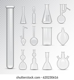 Chemical laboratory 3d lab flask glassware tube liquid biotechnology analysis and medical scientific equipment vector illustration.