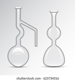 Chemical laboratory 3d lab flask glassware tube liquid biotechnology analysis and medical scientific equipment vector illustration.