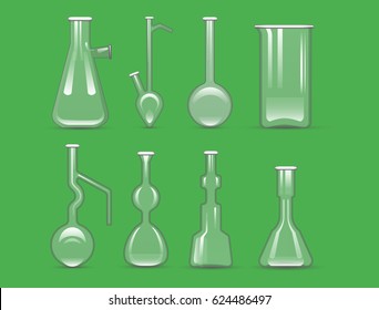 Chemical laboratory 3d lab flask glassware tube liquid biotechnology analysis and medical scientific equipment vector illustration.