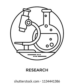 A chemical laboratory apparatus with science element and microscope defining lab research icon concept 