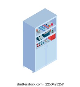 Chemical laboratory composition of isometric icons with scientists research equipment and furniture isolated vector illustration