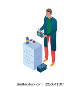 Chemical laboratory composition of isometric icons with scientists research equipment and furniture isolated vector illustration
