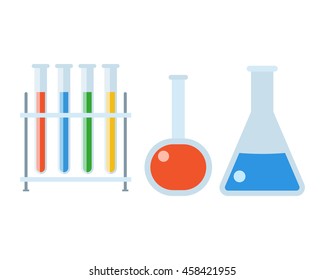 Chemical laboratory different flasks, glasses and tubes set. Medical glassware vector icons for web and applications. Chemistry lab equipment.