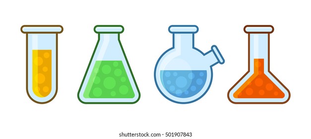 Chemical Laboratory Equipment Icons Set on White Background. Vector