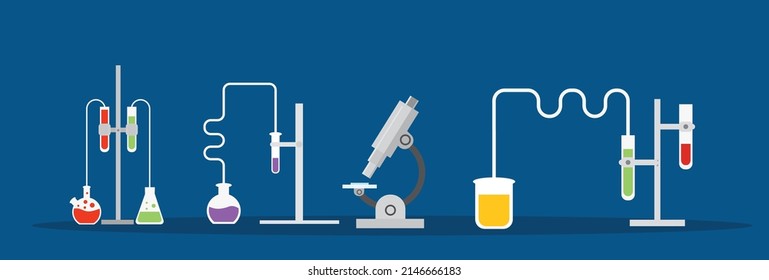 Chemical Laboratory Equipment with Microscope. Chemistry and Scientific Experiments Concept Vector