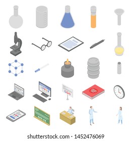 Chemical laboratory experiment icons set. Isometric set of chemical laboratory experiment vector icons for web design isolated on white background