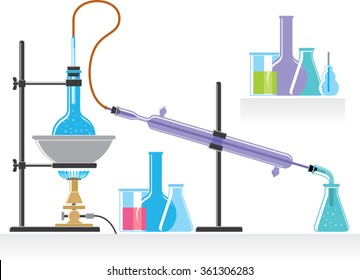 chemical laboratory experiment with liquids. chemical equipment